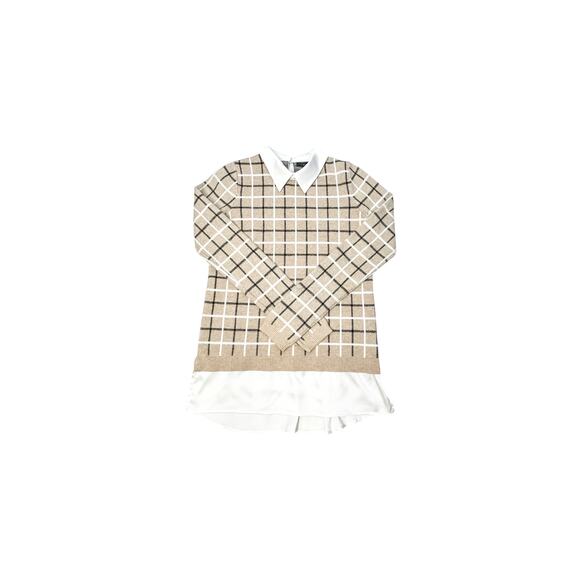 Tahari Windowpane Sweater with Faux Collar - XS - Picture 6 of 9